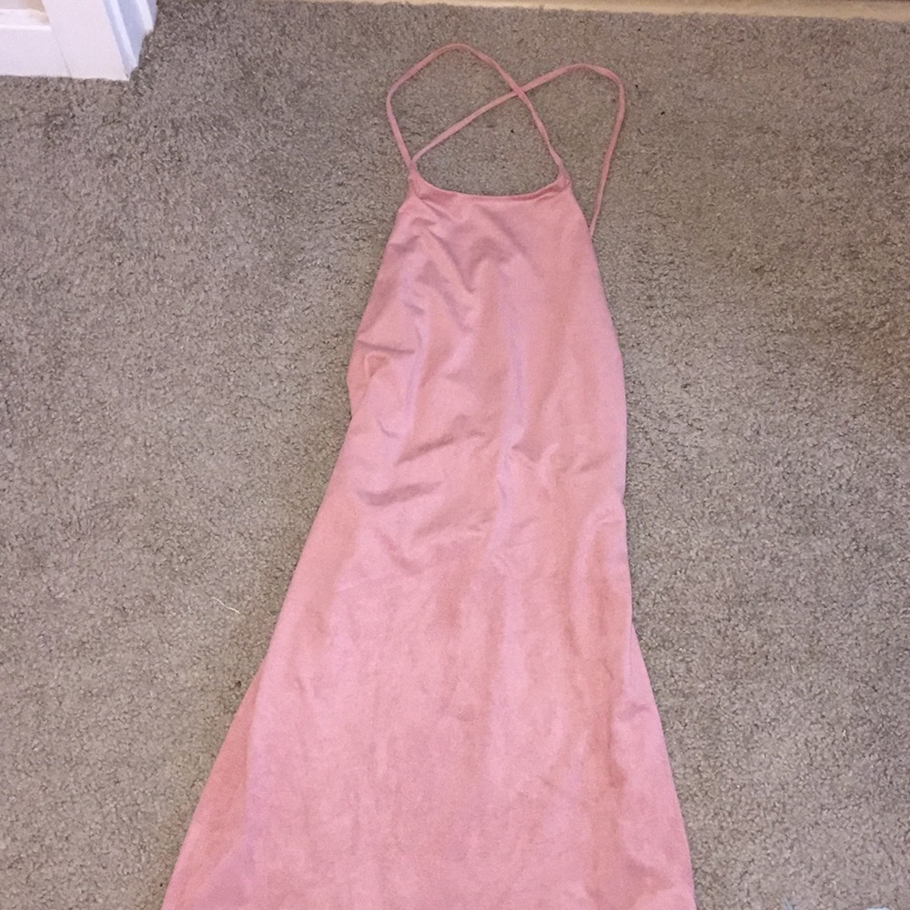 Pink Suede Backless Mini Dress